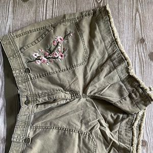 Lane Bryant shorts. Size 18. Olive green with frayed hem and embroidered pocket.